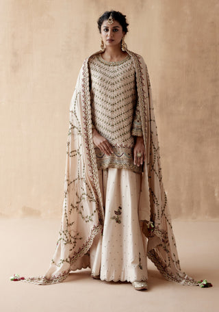 Ivory floral thread tunic and sharara set