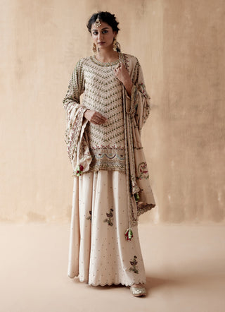 Ivory floral thread tunic and sharara set