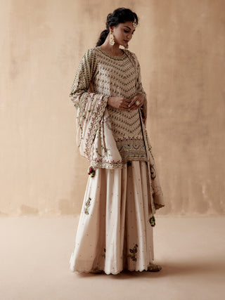 Ivory floral thread tunic and sharara set