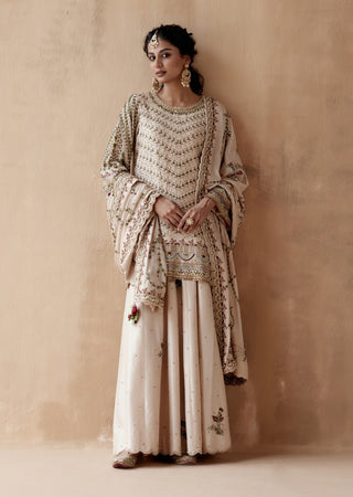 Ivory floral thread tunic and sharara set