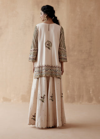 Ivory floral thread tunic and sharara set