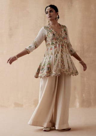 Ivory floral thread kurta and sharara