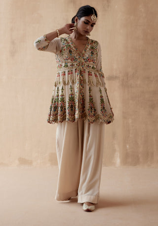 Ivory floral thread kurta and sharara