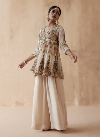 Ivory floral thread kurta and sharara