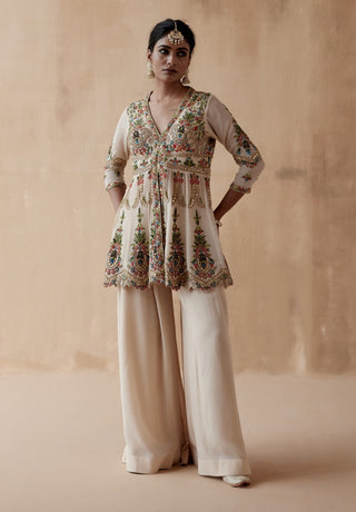 Ivory floral thread kurta and sharara