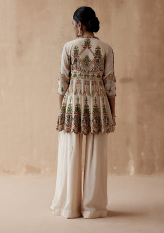 Ivory floral thread kurta and sharara