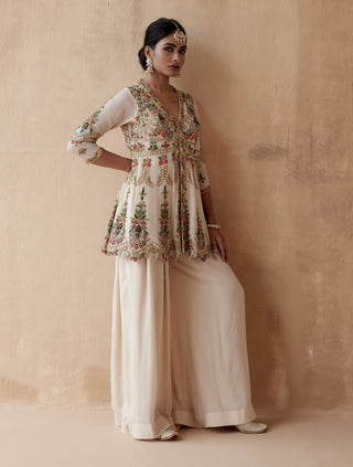 Ivory floral thread kurta and sharara