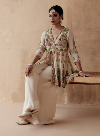 Ivory floral thread kurta and sharara