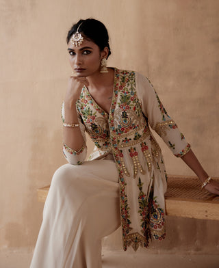 Ivory floral thread kurta and sharara