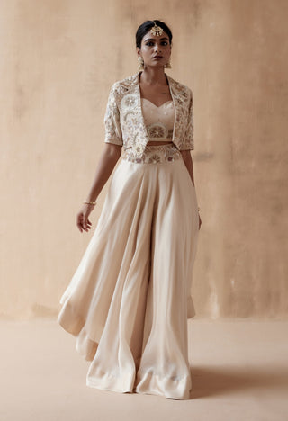 Ivory floral thread jacket and sharara