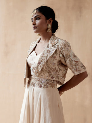 Ivory floral thread jacket and sharara