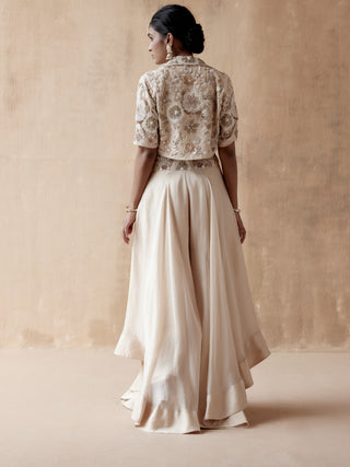 Ivory floral thread jacket and sharara