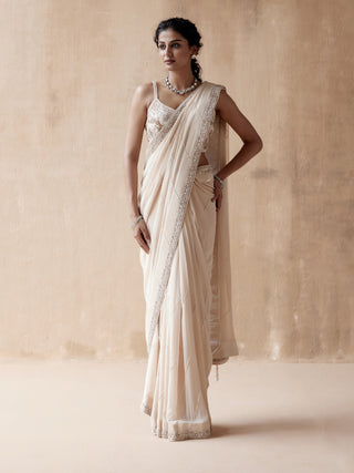 Ivory floral thread saree and blouse