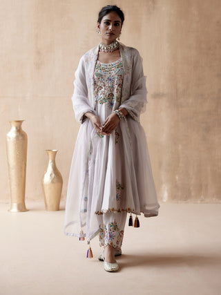 Gray floral thread kurta set