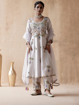 Gray floral thread kurta set