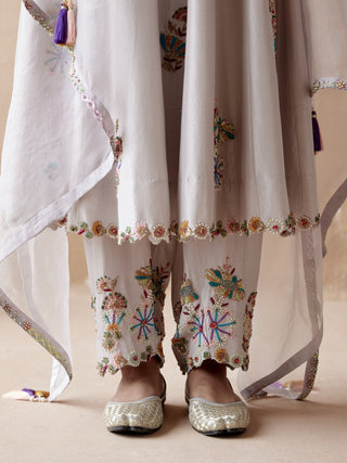 Gray floral thread kurta set