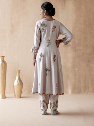 Gray floral thread kurta set