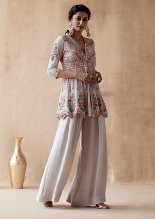 Gray floral thread kurta and sharara