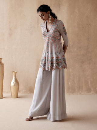 Gray floral thread kurta and sharara