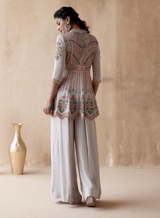 Gray floral thread kurta and sharara