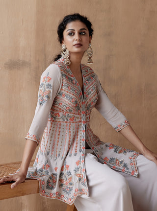 Gray floral thread kurta and sharara