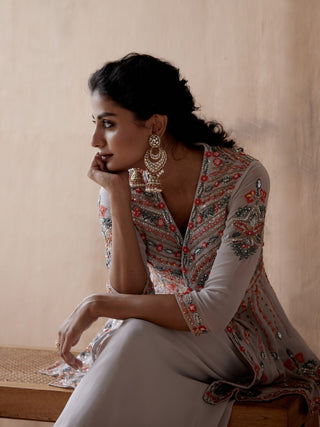 Gray floral thread kurta and sharara