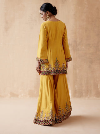 Mustard floral embroidery sharara set