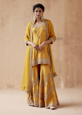 Mustard gold floral sharara set