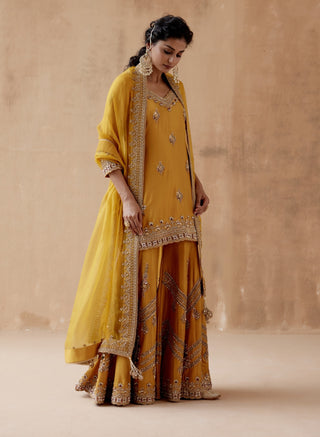 Mustard gold floral sharara set