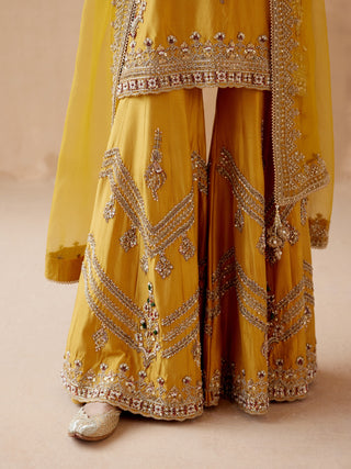 Mustard gold floral sharara set