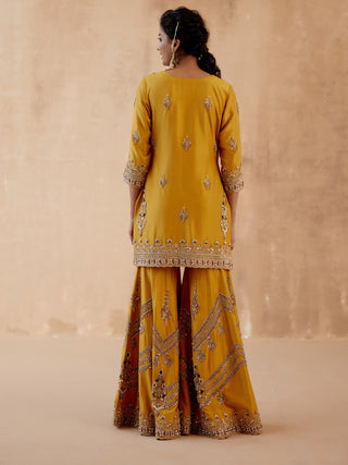 Mustard gold floral sharara set