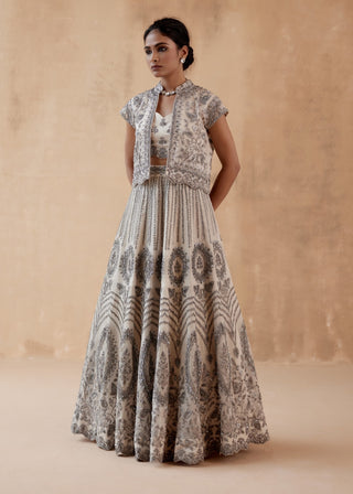 Gray organza lehenga and jacket set