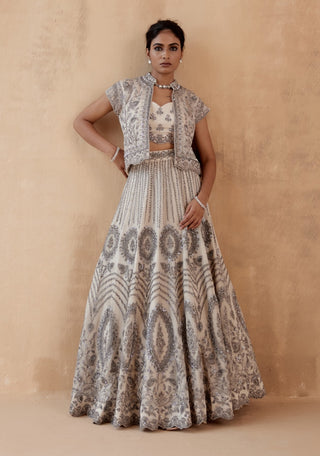 Gray organza lehenga and jacket set