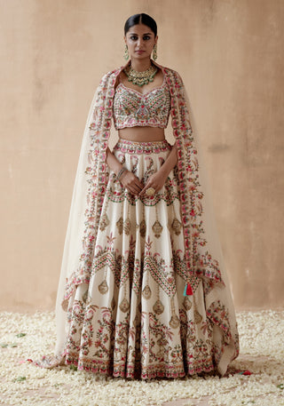 Ivory dupion silk lehenga set