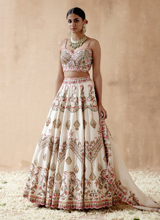 Ivory dupion silk lehenga set