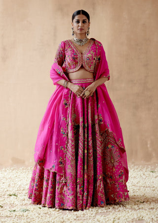 Hot pink dupion silk lehenga set