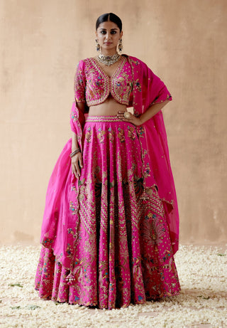 Hot pink dupion silk lehenga set