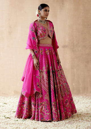 Hot pink dupion silk lehenga set