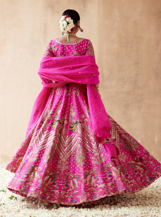 Hot pink dupion silk lehenga set