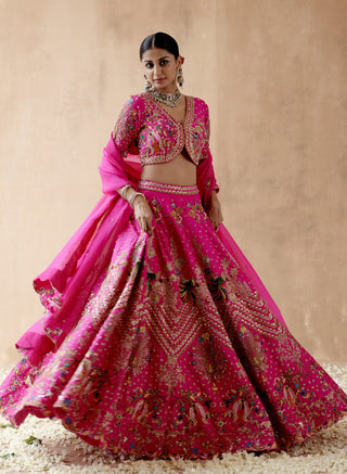 Hot pink dupion silk lehenga set