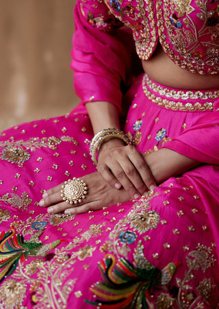 Hot pink dupion silk lehenga set