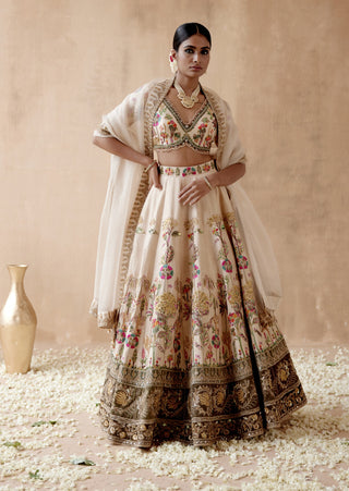 Ivory raw silk floral lehenga set