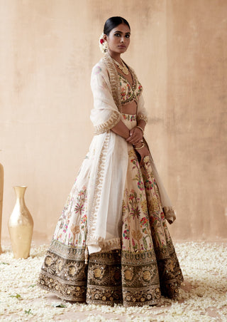 Ivory raw silk floral lehenga set