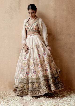 Ivory raw silk floral lehenga set