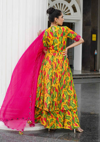 Yellow ginger flower yoke anarkali set