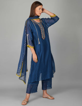 Egyptian blue sequin flower kurta set