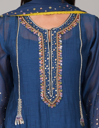 Egyptian blue sequin flower kurta set