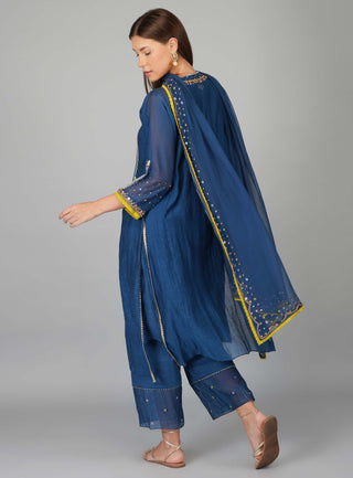 Egyptian blue sequin flower kurta set