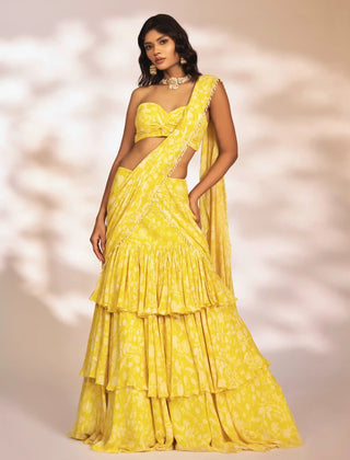 Leona yellow pre-draped saree and blouse