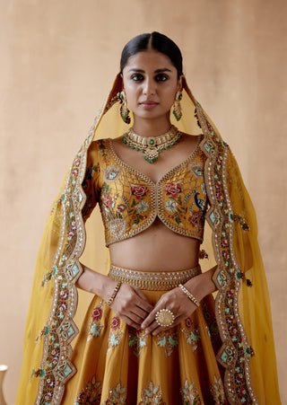 Mustard dupion silk lehenga set